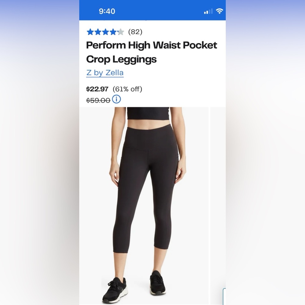 Zella Classic Black High-Waisted Capri Leggings
